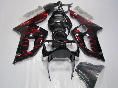 Black Red Flame 2003-2004 ZX6R Motorcycle Fairings