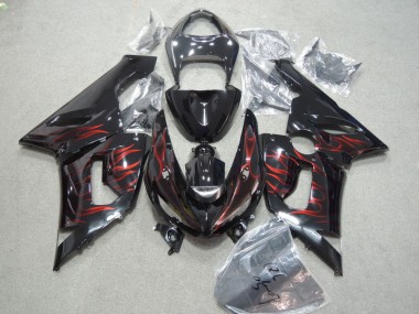 Black Red Flame 2005-2006 ZX6R Motorcycle Fairing