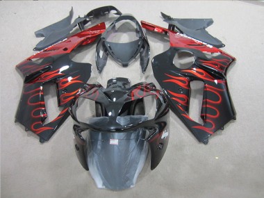 Black Red Flame 2007-2008 ZX6R Motorcycle Fairing