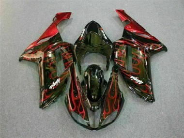 Black Red Flame 2007-2008 ZX6R Motorcycle Fairings