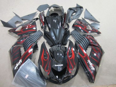 Black Red Flame Ninja 2006-2011 ZX14R ZZR1400 Motorcycle Fairings