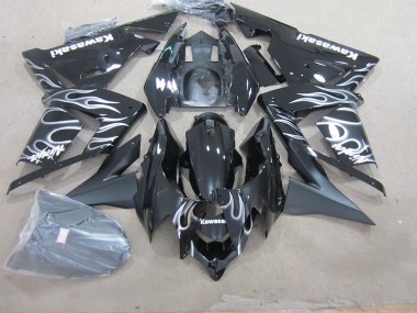 Black with White Flame 2003-2005 ZX10R Motorcycle Fairings