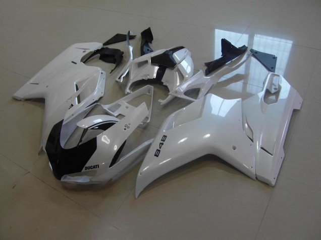 Pearl White Black Stripe 2007-2014 Ducati 848 1098 1198 Motorcycle Fairings