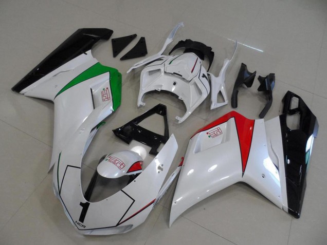 Pearl White with Italy Flag 2007-2014 Ducati 848 1098 1198 Motorcycle Fairings