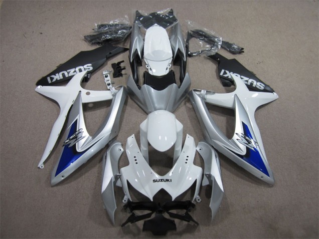 Silver Blue White 2008-2010 GSXR 600 Motorcycle Fairings