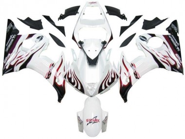 White Black Red Flame 2003-2005 YZF R6 Motorcycle Fairings