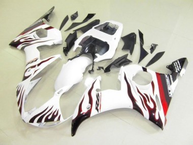 White and Flame 2003-2005 YZF R6 Motorcycle Fairings